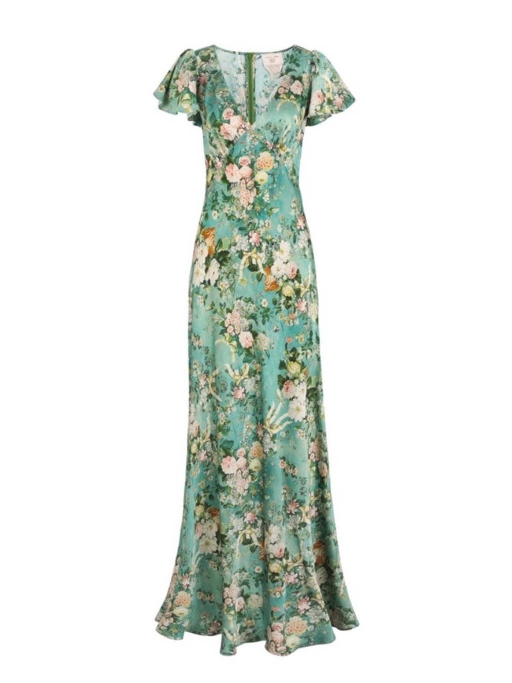 Selkie Kate Flutter Slip Dress Floral Maxi Dress in Green and Pink